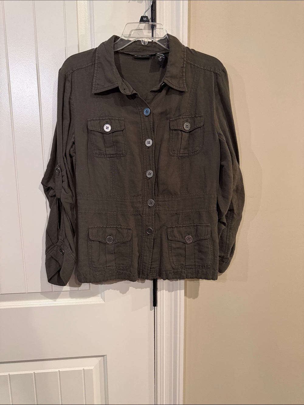 New York & Company Olive Utility Jacket with Button Front
